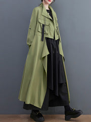 Loose Long Sleeves Drawstring Split-Joint Lapel Trench Coats