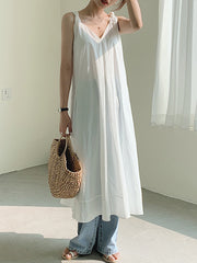 Sleeveless Solid V-neck Casual Maxi Dress