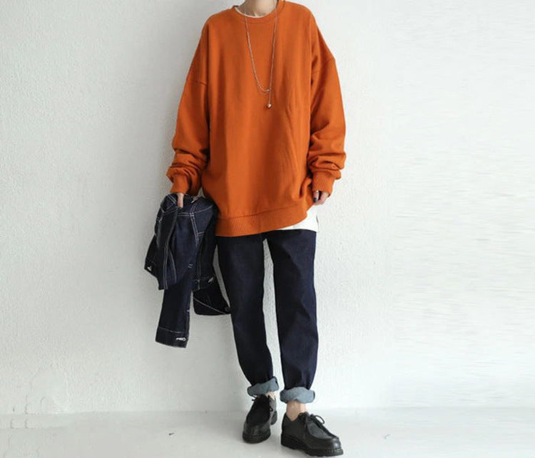 Casual Solid Color Round-Neck Long Sweatshirt