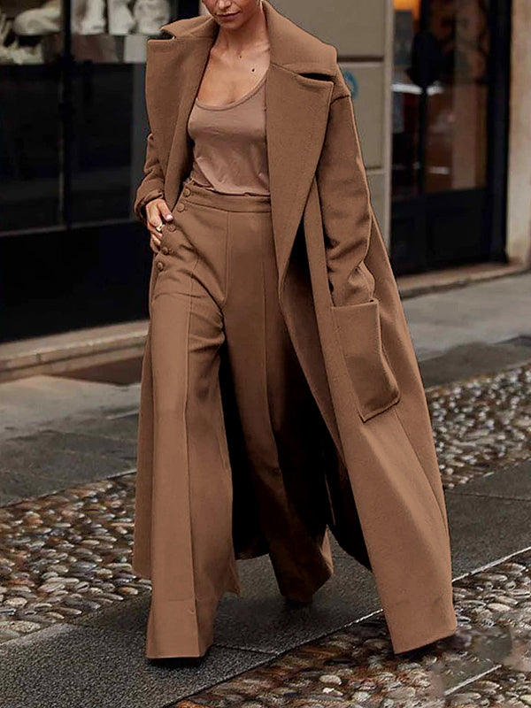 Loose Straight Leg High-Waisted Solid Color Split-Joint Pants Trousers