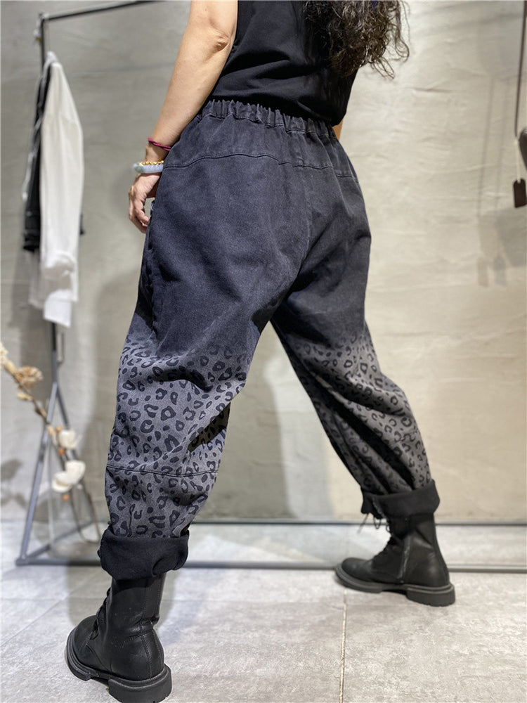 Vintage Elastic Waist Lace-Up Denim Harem Pants