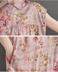 Lapel Floral Print Sleeveless Loose Casual Dress