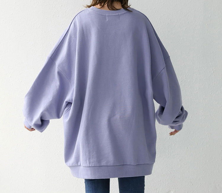 Casual Solid Color Round-Neck Long Sweatshirt