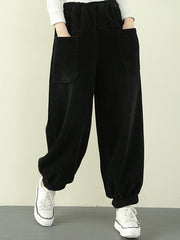 Women Retro Solid Color Loose Casual Pants