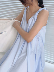 Sleeveless Solid V-neck Casual Maxi Dress
