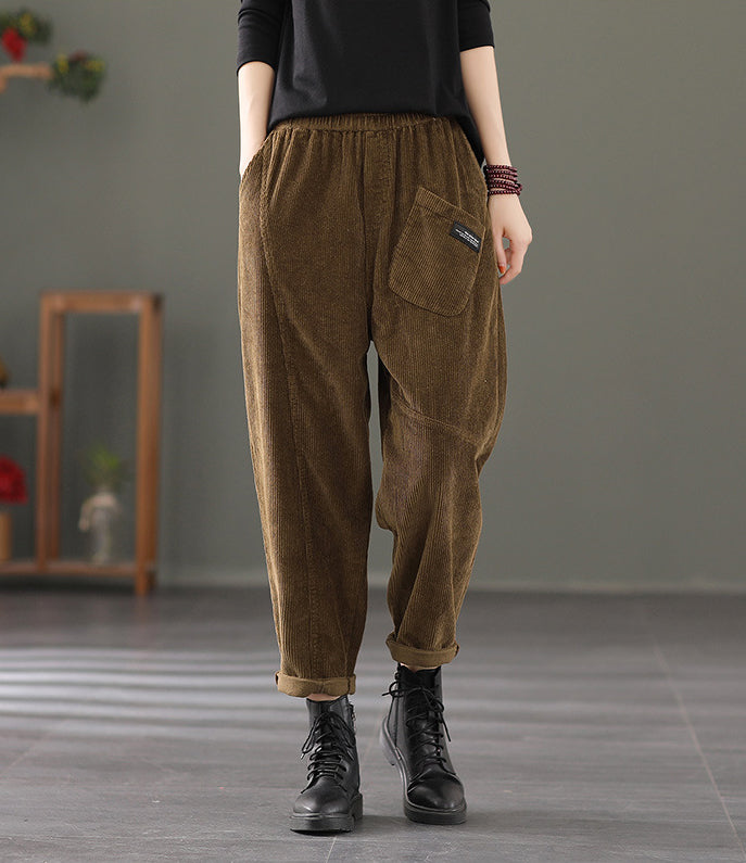 Retro Solid Color Loose Patchwork Pants