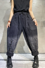 Vintage Elastic Waist Lace-Up Denim Harem Pants