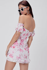 Floral Sweetheart Hook & Eye Ruched Bodycon Mini Dress - Pink