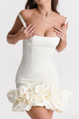 Graceful Square Neck Sleeveless Bodycon Ruffle Party Mini Dress - White