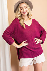 CREW NECK KNIT SWEATER - RED BEAN