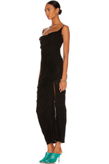 Stunning Bustier Cowl Neck High Slit Evening Maxi Dress - Black