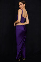 Stunning Corset  Low Waist Two Piece Maxi Dress - Dark Purple