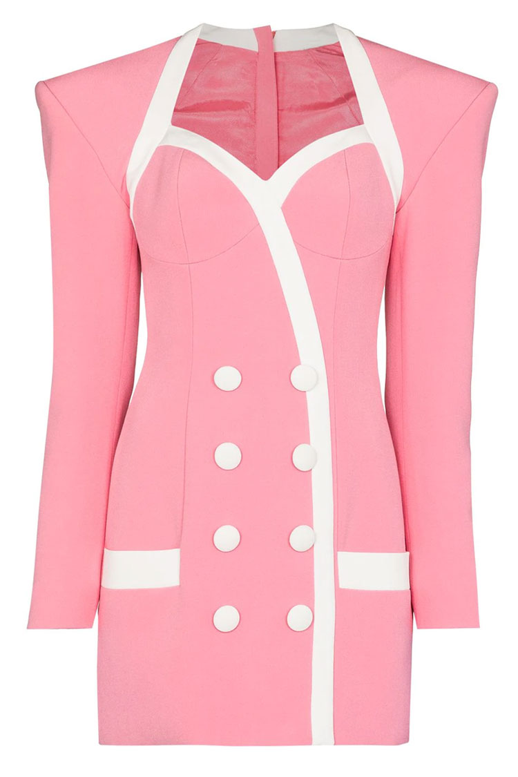 Sweetheart Double Breasted Long Sleeve Blazer Mini Dress - Pink