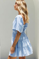 Swingy Smocked Cutout Summer Tiered Mini Sundress - Light Blue