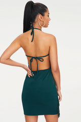 Vintage Tiered Fringe Bodycon Halter Mini Flapper Dress - Emerald Green